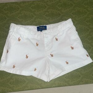 Polo Ralph Lauren Little Girls White Shorts with Pony Logo Throughout Size 5